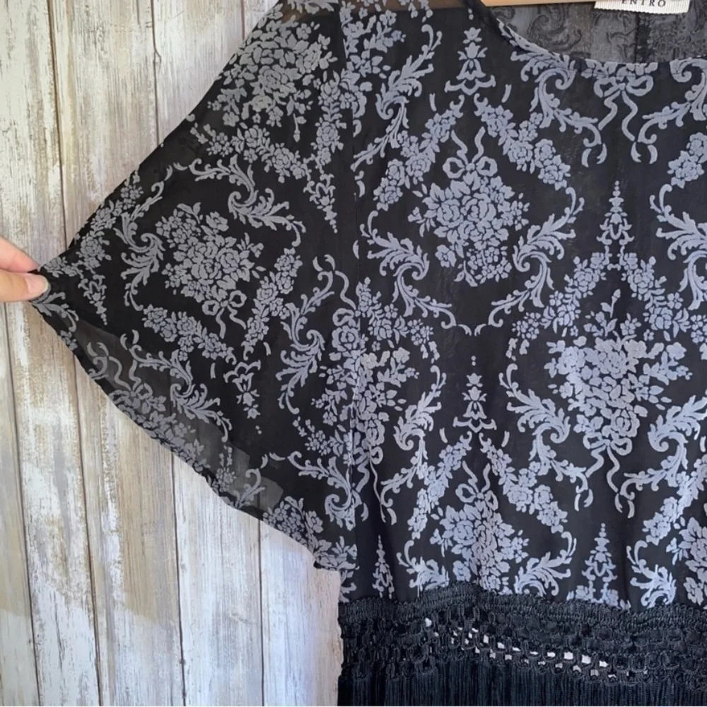 Entro Sheer Mesh Fringe Bottom Cropped Blouse - Picture 2 of 5